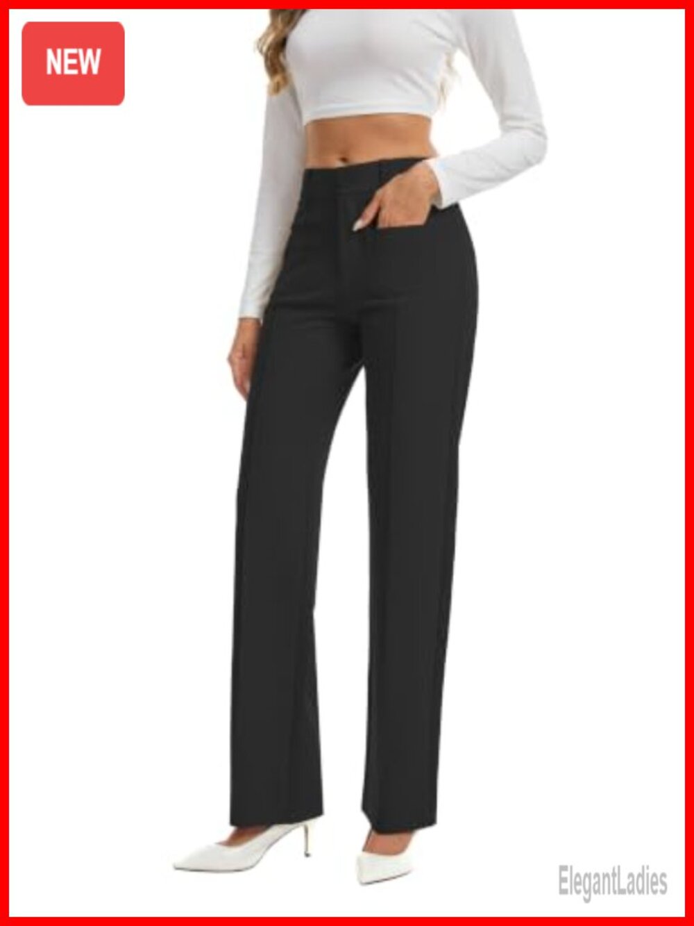 High Waisted Straight Leg Dress Pants Stretch Work Slacks